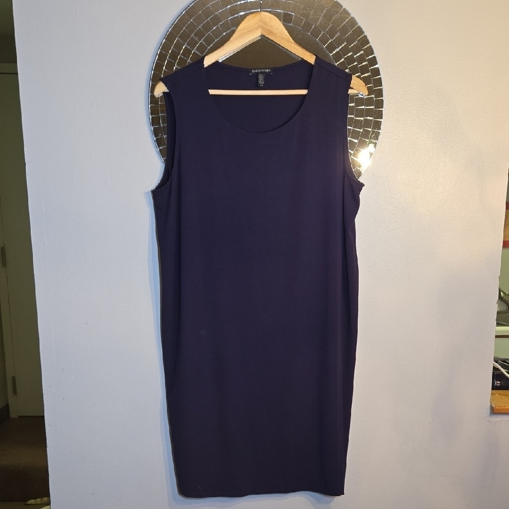 Eileen Fisher Viscose Rap Sleeveless Stretch  Midi Shift Dress
